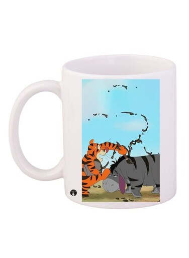Cartoon Printed Coffee Mug White/Blue/Brown 11ounce