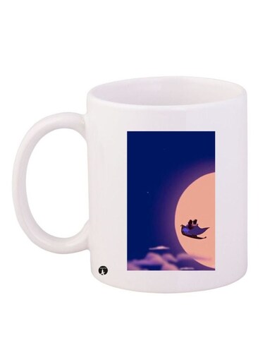 Cartoon Printed Ceramic Coffee Mug White/Blue/Beige