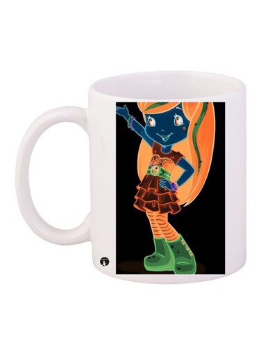 Cartoon Printed Coffee Mug White/Black/Orange 11ounce