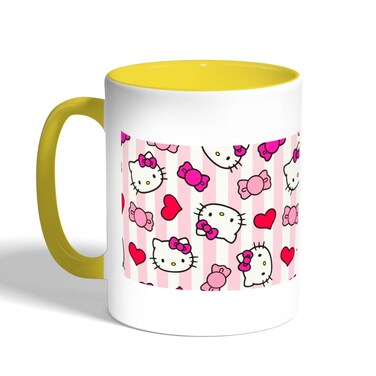 Hello Kitty Printed Coffee Mug, Yellow 11 Ounce
