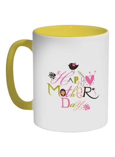 Happy Mother's Day Printed Coffee Mug Yellow/Pink/White 325ml