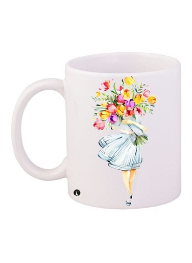 Flower Printed Coffee Mug White/Yellow/Red 11ounce
