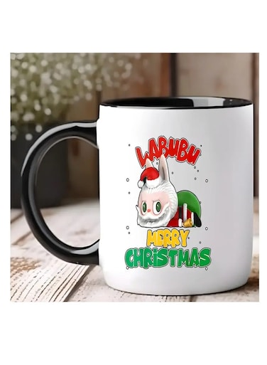 1pc Labubu Merry Christmas Ceramic Mug, 11oz Double-Sided Cartoon Design Coffee Cup, Novelty Drinkware for All Seasons, Ideal Christmas and New Year Gift
