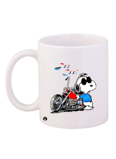 Cartoon Printed Ceramic Coffee Mug White/Blue/Red 11ounce