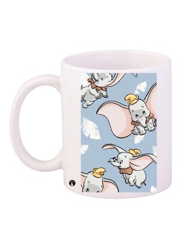 Cartoon Elephant Printed Coffee Mug White/Grey/Pink 11ounce