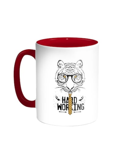 Hard Working Printed Coffee Mug Red/White 11ounce