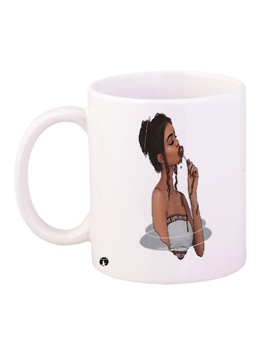 Girl Printed Coffee Mug White/Brown/Grey 11ounce