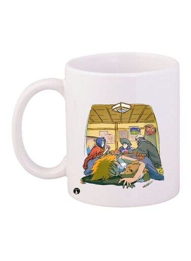 Cartoon Printed Coffee Mug White/Yellow/Green 11ounce