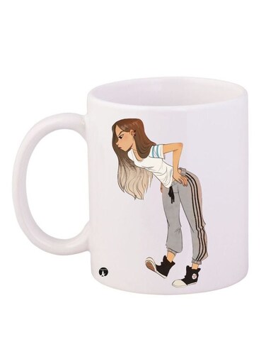 Girl Printed Coffee Mug White/Grey/Brown 11ounce