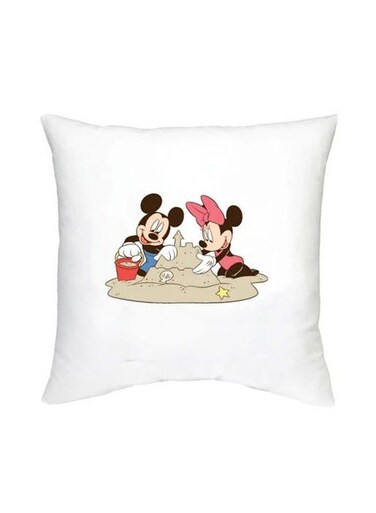 Mickey And Minnie Mouse Printed Decorative Cushion White/Brown/Black 16x16inch