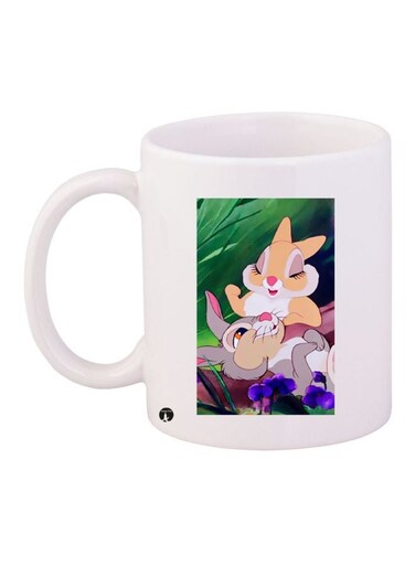 Cartoon Bunnies Printed Coffee Mug White/Green/Grey