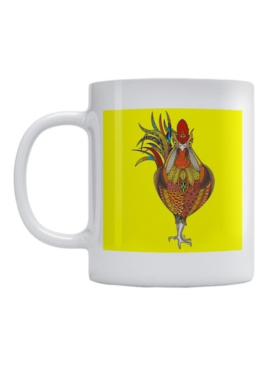 Rooster Mandala Printed Mug White/Yellow/Red