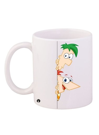 Phineas And Ferb Printed Coffee Mug White/Beige/Green 11ounce