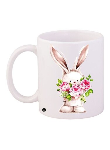 Rabbit Printed Coffee Mug White/Pink/Green 11ounce
