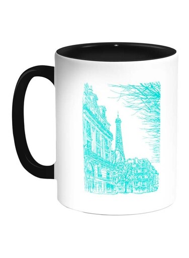 Drawing Of Paris Printed Coffee Mug Blue/White/Black 11ounce