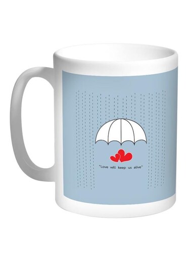 Love Will Stay Alive Printed Coffee Mug Blue/White/Red 11ounce