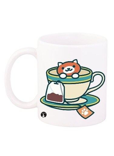 A Cat Design Mug White/Blue/Yellow 11ounce