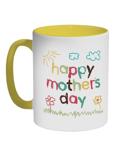 Happy Mother's Day Printed Coffee Mug Yellow/White/Green 325ml