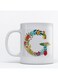 Floral Alphabet-G Printed Coffee Mug White/Green/Blue 9.2x7.7cm