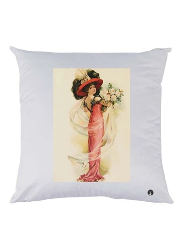 Woman Printed Cushion polyester White/Beige/Pink 30x30cm