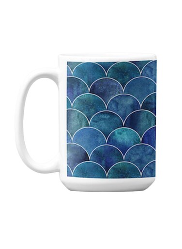 Premium Printed Ceramic Coffee Mug White/Blue 350ml