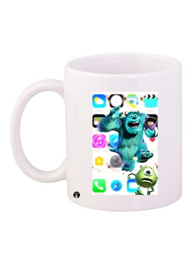 Cartoon Printed Ceramic Coffee Mug White/Blue/Green 11ounce