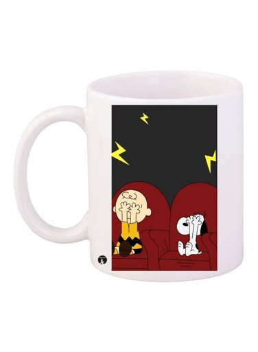 Cartoon Printed Ceramic Coffee Mug White/Black/Red 11ounce