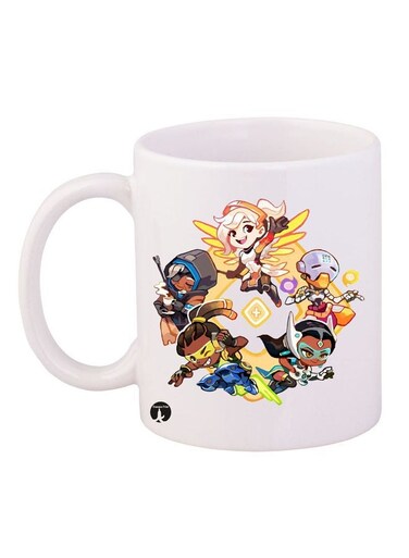 Overwatch Video Game Printed Mug White/Yellow/Brown 11ounce