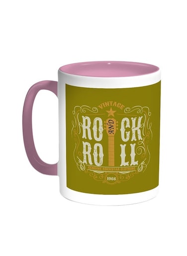Rock And Roll Printed Coffee Mug Pink/White 11ounce