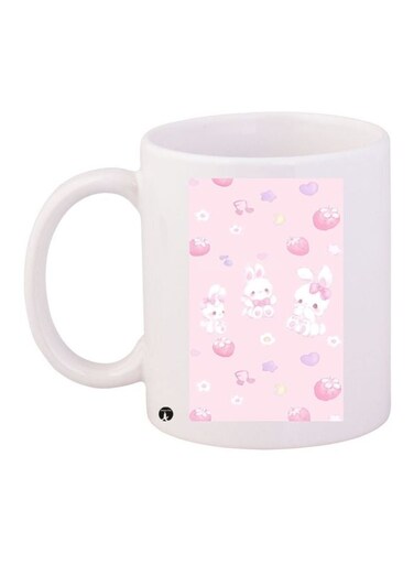 Cartoon Printed Coffee Mug White/Pink/Purple 11ounce