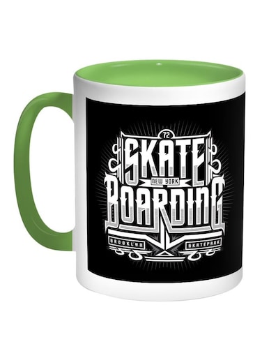 Skate Boarding Printed Coffee Mug Green/Black/White 11ounce