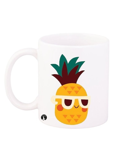 A Pineapple Design Mug White/Orange/Red 11ounce