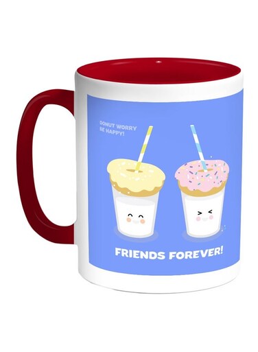 Friends Forever Printed Coffee Mug Blue/White/Red 11ounce