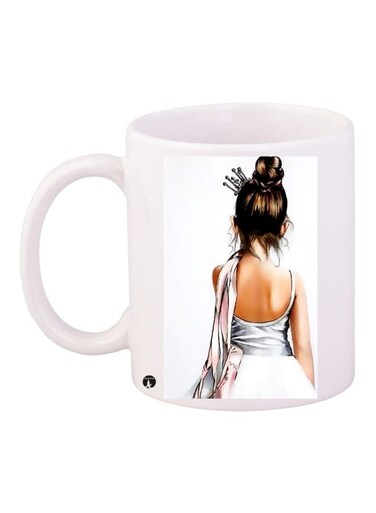 Girl Printed Coffee Mug White/Beige/Black 11ounce