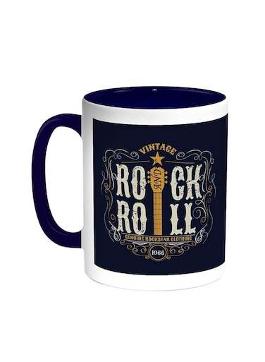 Rock And Roll Printed Coffee Mug Blue White 11 ounce