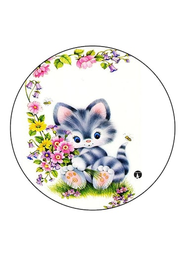 Cat Printed Fridge Magnet Round Multicolour