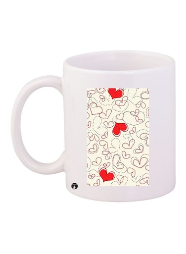 Heart Printed Coffee Mug White/Beige/Red 11ounce
