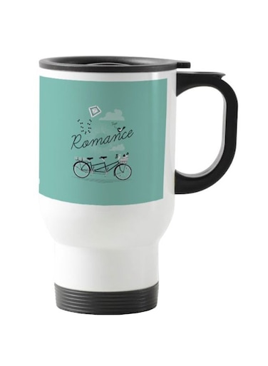 Bicycle Printed Travel Mug White/Blue 13centimeter