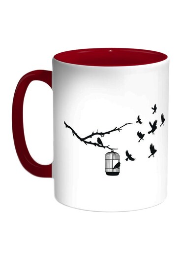 Freedom Of Birds Printed Coffee Mug White/Black/Red