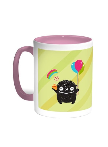 Cartoon Drawing - The Joy Of Eid Printed Coffee Mug Pink/White 11ounce