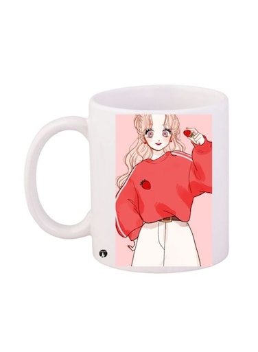 Cartoon Girl Printed Coffee Mug White/Pink/Red 11ounce
