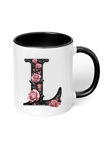 RYN&reg; Ceramic Coffee Mug with Initial Design Printed Gift for Coffee and Tea Lovers 11 Oz alphabet L