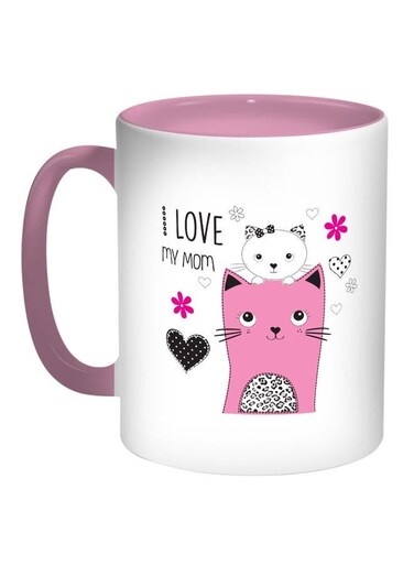 I Love You Mom Printed Coffee Mug Pink/White 11ounce