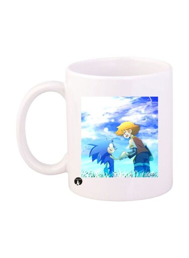 Sonic Video Game Printed Mug White/Blue/Gold Standard Size