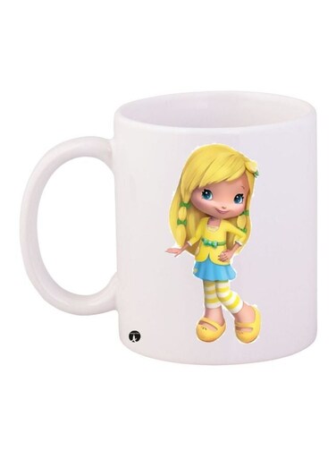 Cartoon Girl Printed Coffee Mug White/Yellow/Blue 11ounce