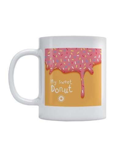 Donut Printed Coffee Mug White/Pink/Yellow 350ml