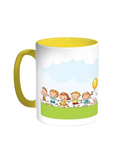 Happy Eid Printed Coffee Mug Yellow/White 11ounce