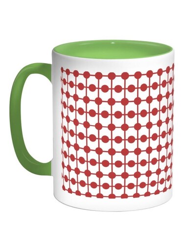 Lines And Circles Printed Coffee Mug Green/Red/White 325ml