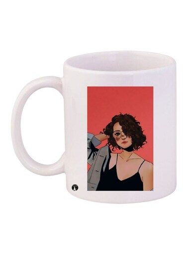 Cartoon Girl Printed Coffee Mug White/Red/Beige