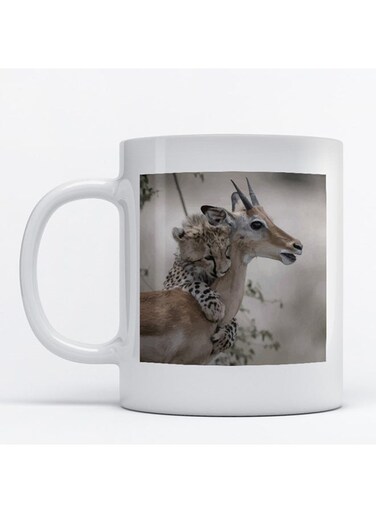 Deer and Leopard Printed Mug White/Grey/Brown